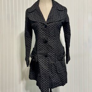 Custo Barcelona Women's Coat 6 Geometric Woven Black Trench‎ Jacket Art to Wear